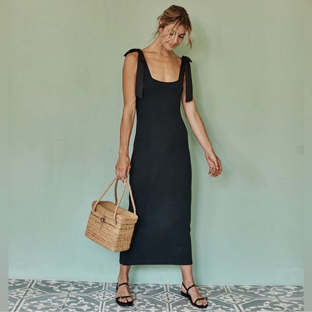 New Summersalt The Softest Ribbed Maxi Dress with Bows on Shoulders XL